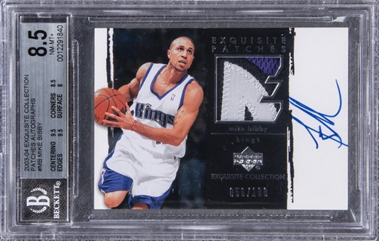 2003-04 UD "Exquisite Collection" Patches Autographs #MB Mike Bibby Signed Game Used Patch Card (#056/100) - BGS NM-MT+ 8.5/BGS 9